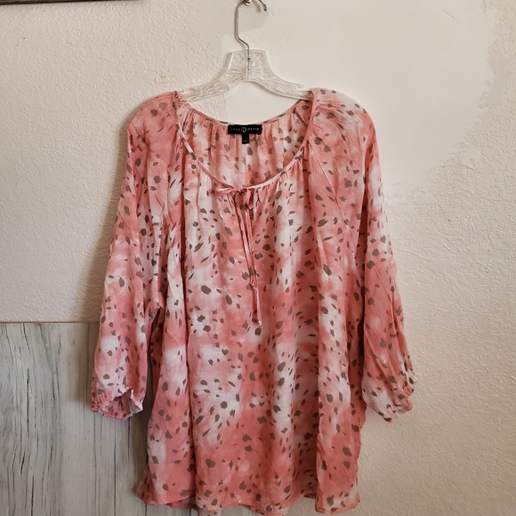 Fred David Women's 2X Semi-sheer Pink Cheetah Print Boho Blouse - Picture 2 of 10